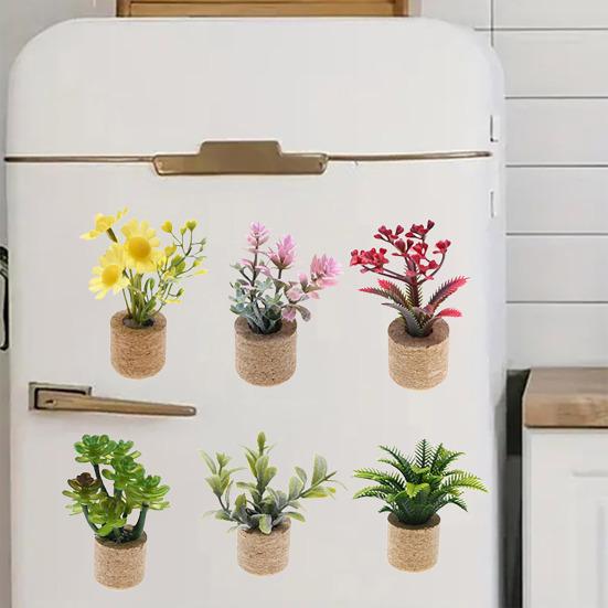 Artificial Potted Plants Refrigerator Magnet Home Office Kitchen Locker Fridge 3D Miniature Cork Pot Fake Flower Magnetic Decoration Ornament