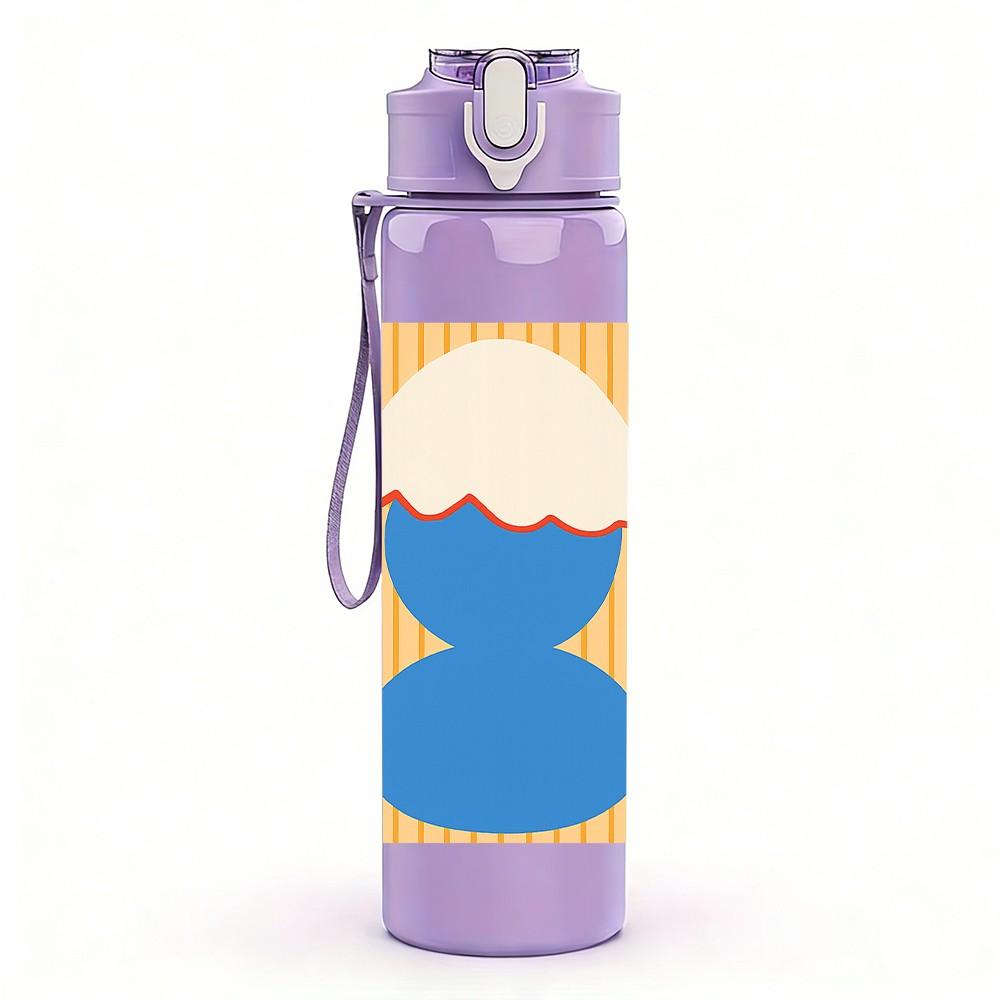 1PC Blue White Egg Simple Graphic 750ml Color Plastic Sports Water Bottle Leakproof Flip Straw Lid For Sports Office Home Use