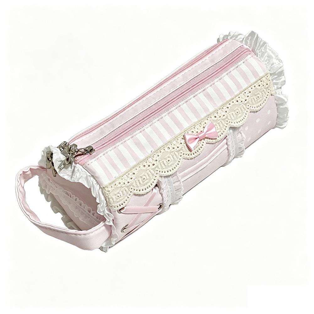 Pink Girl Cute Lace Pencil Case Student Large Capacity Desktop Storage Stationery Pen Bag Cute Girl Makeup Bag Gift
