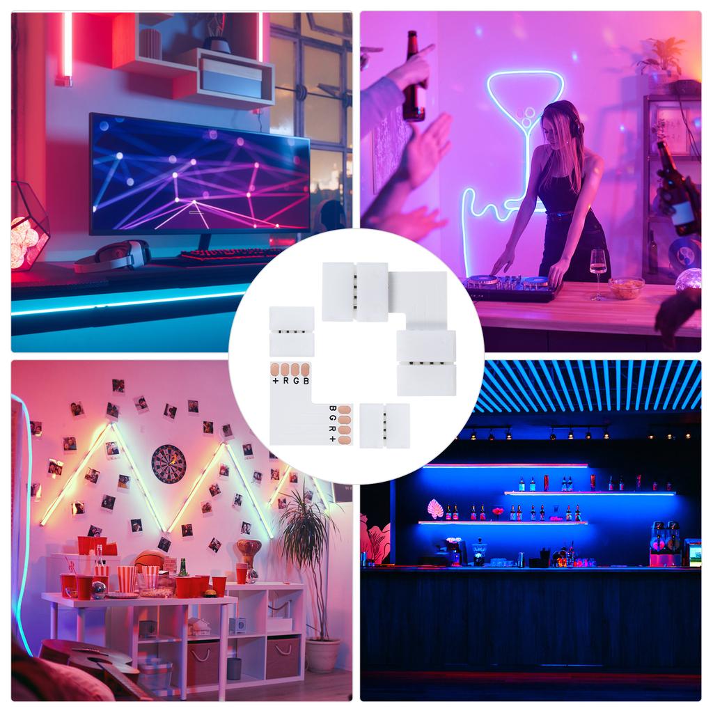 10Pcs LED Strip Connectors L Shape 4-Pin with 20Pcs Connector Clips for RGB SMD 5050 3528 LED Light Strips