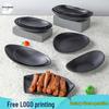Black Oval Melamine Snack Plate for BBQ, Fries & Cold Dishes