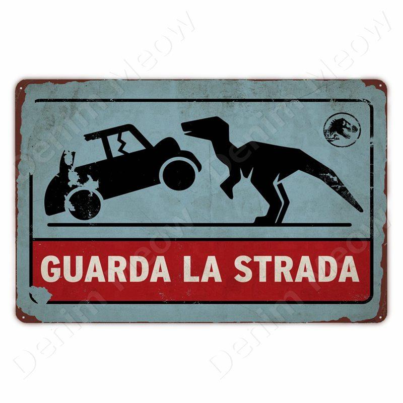 Beware of Raptor Funny Metal Tin Sign Slow Down Sign Garden Home Outdoor Zoo Plaque Dinosaur Warning Sign Vintage Wall Decor