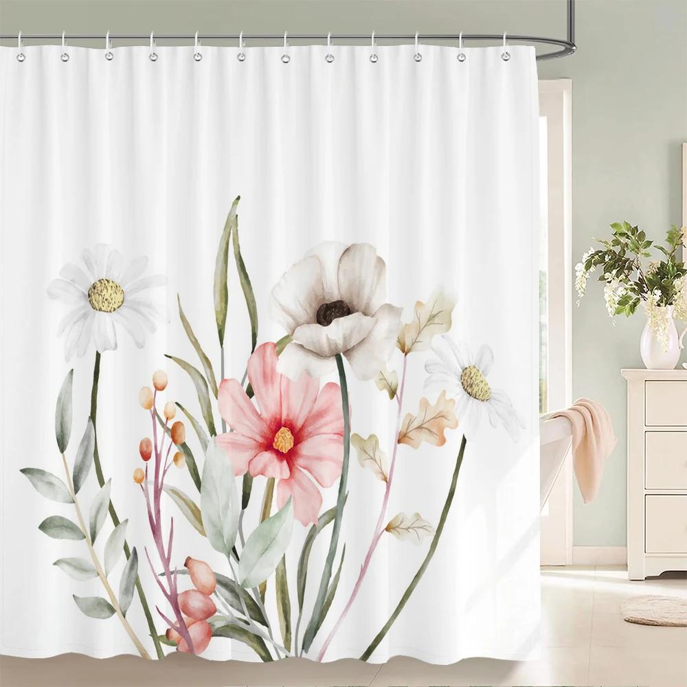 Plant Flowers Leaves Series Shower Curtains Bathroom Curtain Frabic Waterproof Polyester Multiple Sizes Bath Bathroom Curtains