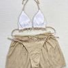 Evropské a americké sexy třídílné bikini Speciální látka Plavky Dámské Jednobarevné Plážové oblečení Dovolenková plavka