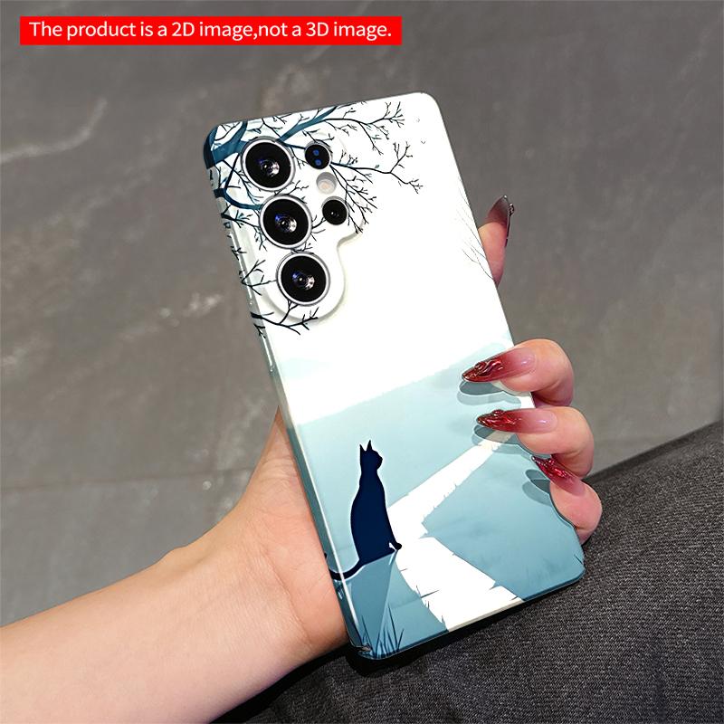 2DFlat Samsung phone case Moonlit Path Cat Silhouette Applicable to Galaxy S23 S24 S25ULTRA S26 A12 A14 A15 A16 A54 A55