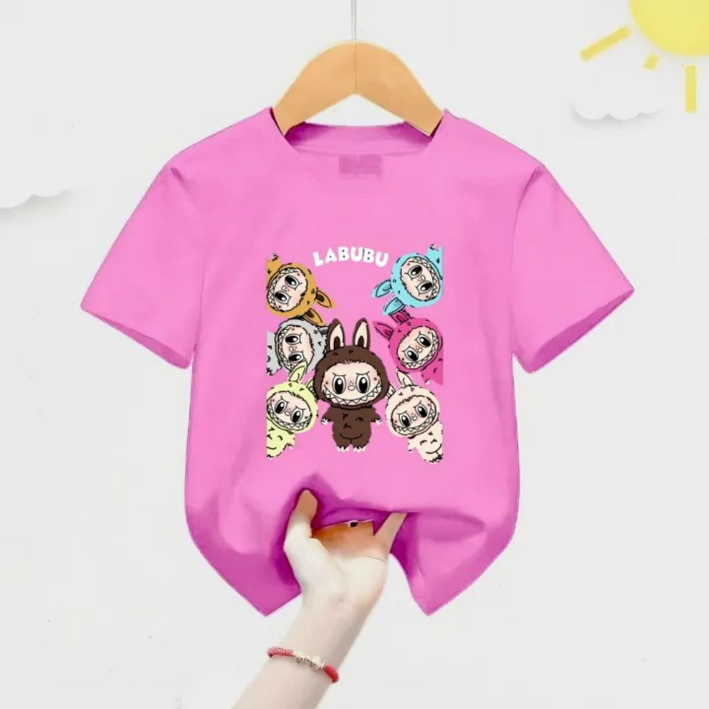 Summer Children's T-shirt Cartoon Labubu Print Girl Round Neck Short Sleeved Casual Multi Color Children's Top