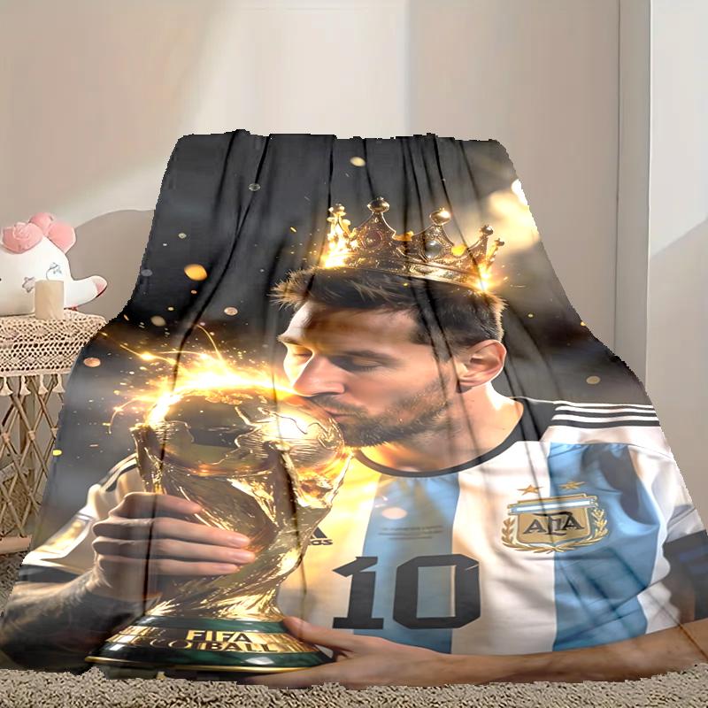 1pc Easy-Care Football Star Messi Blanket, Perfect for Couch, Bed, Home, Travel & More, Warm & Durable Printed Blanket