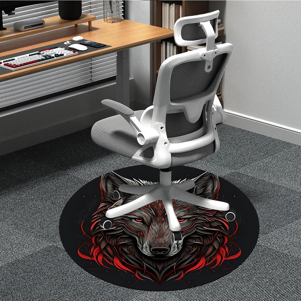 

1pc Wolf Flames Office Round Area Rug, Indoor Mat Suitable ForOffice, Under Office Chairs Bedroom Living Room Home Decor, Room Deco, D019 80cm by 80cm