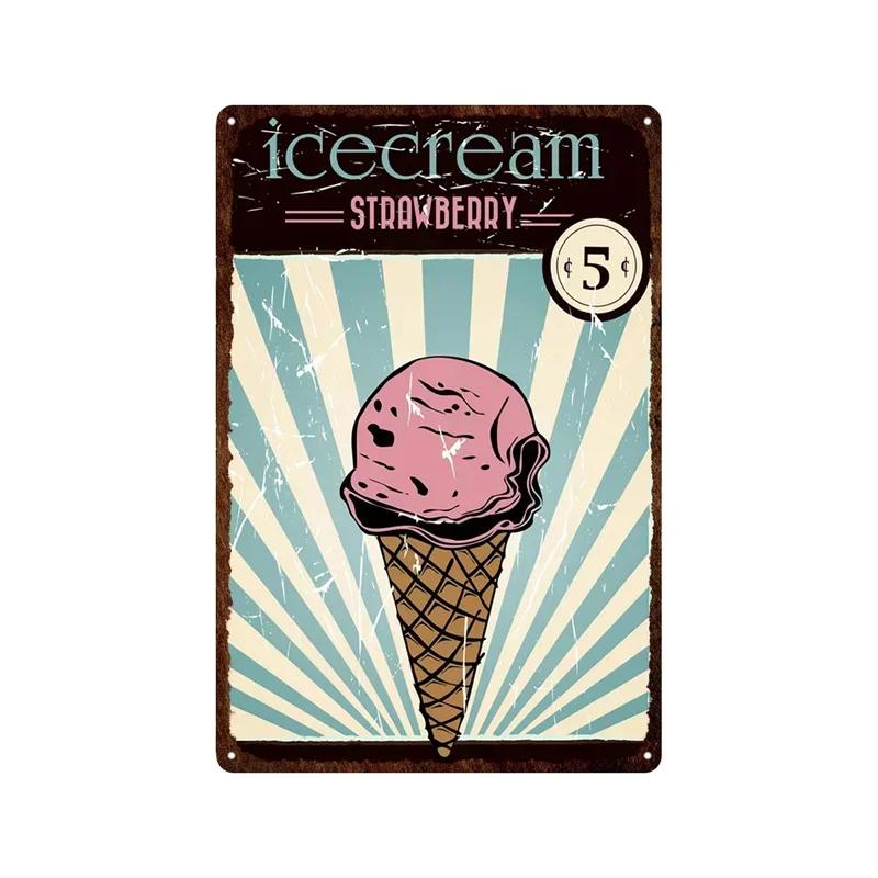 Metallplåt God Söt Glass Sundaes Milkshake Målning Järnplåtsskylt Väggkonst Bilder För Kök Dessertbutik Heminredning