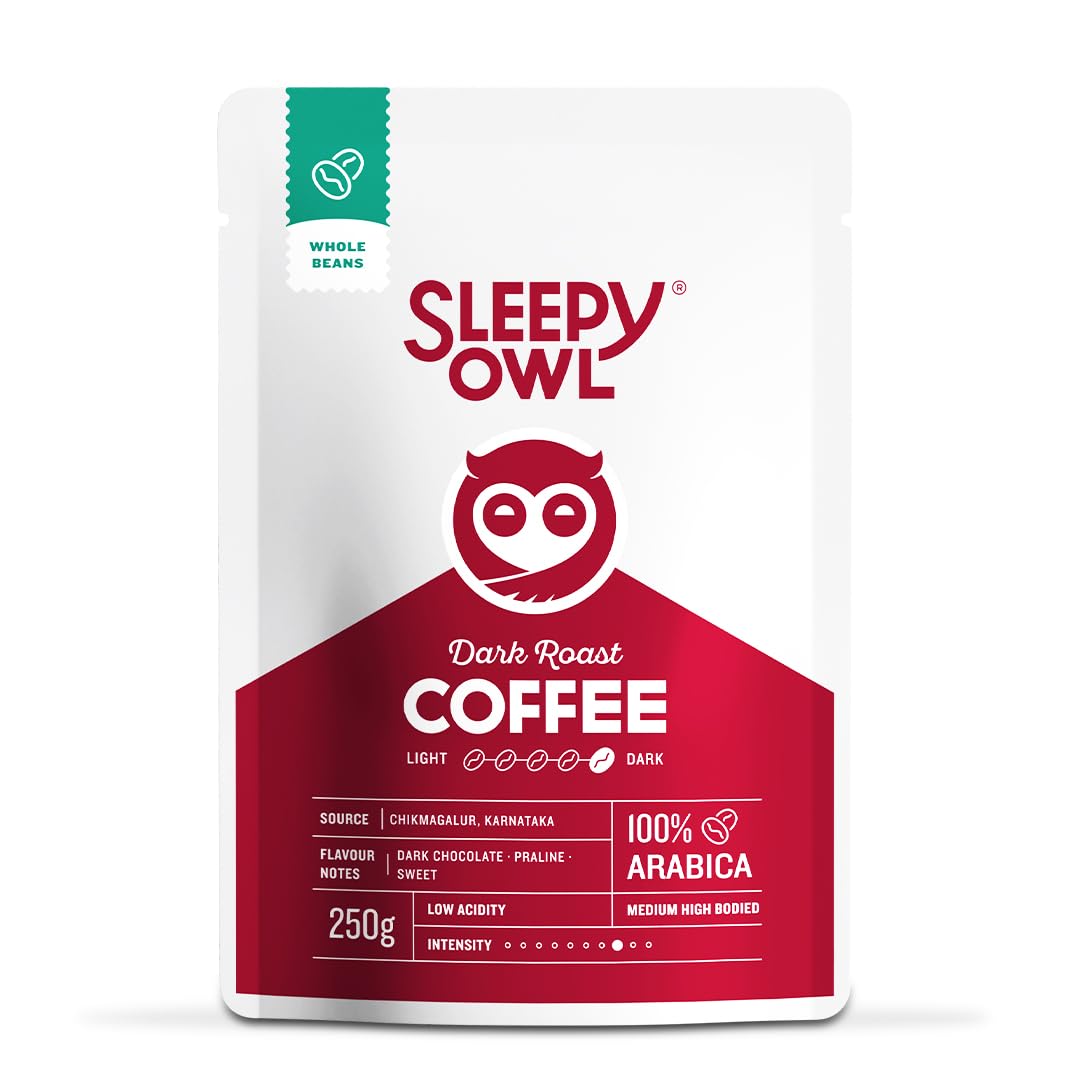 Sleepy Owl Dark Roast Whole Coffee Beans | 250g Pack | 100% Arabica | Freshly Roasted While Beans