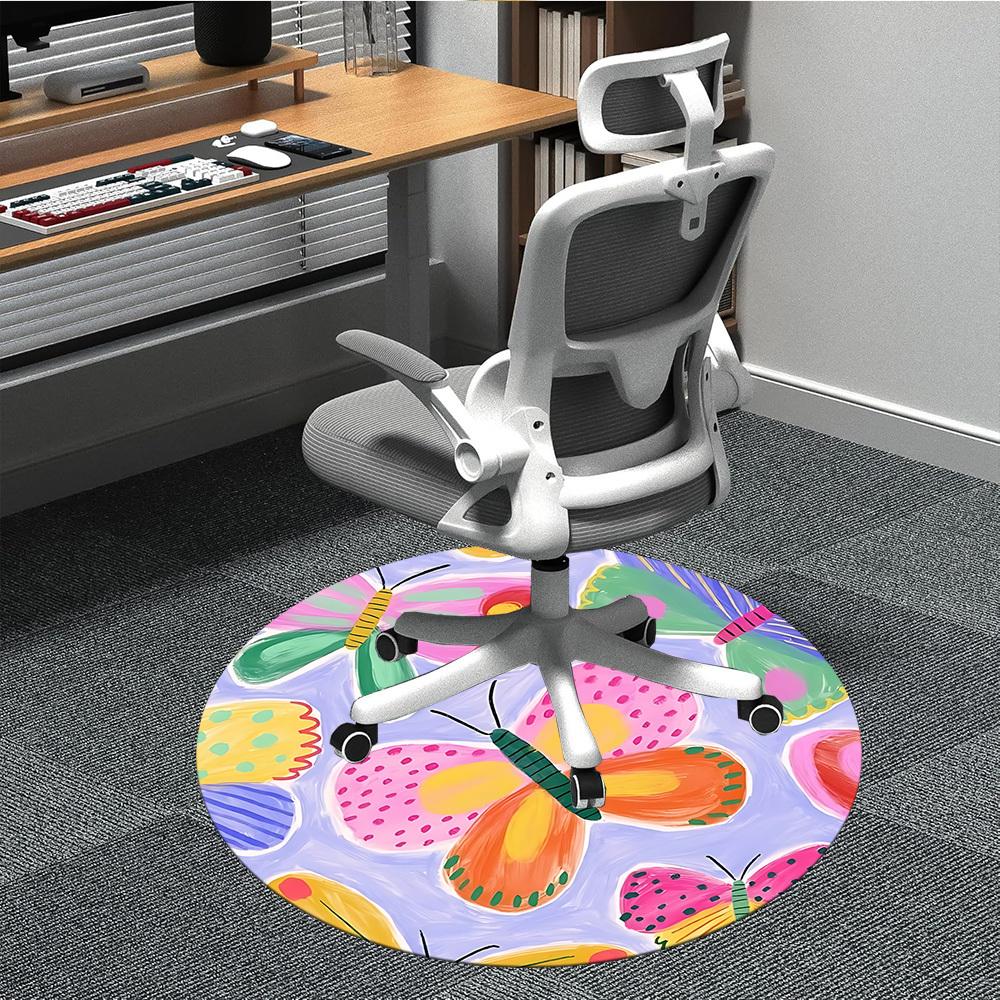 

1pc Butterfly Pattern Office Round Rug, Non-slip, Soft and Durable Office Rug for Interior Decoration, Perfect for Office, Beautiful Decoration yy2603 80cm by 80cm