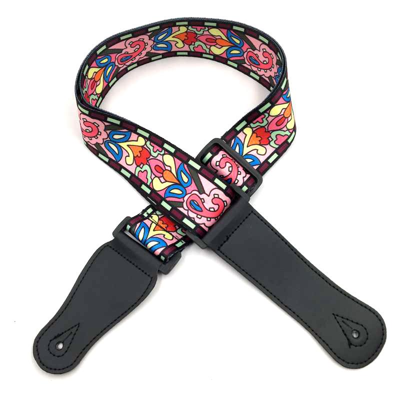 Ethnic Style Polyester Guitar Strap - Folk Classical Design, Widened Shoulder for Electric and Bass Guitars.