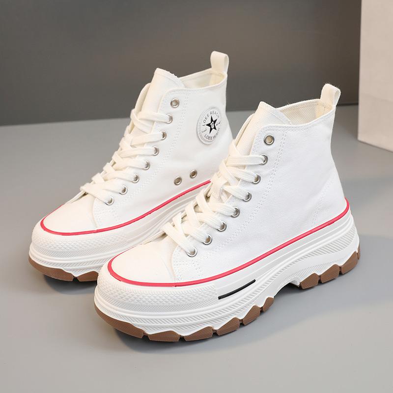 Spring Autumn Female Women High Top Sneakers Lace-Up Casual Plarform Height Canvas Non-slip Wear Resistant Vulcanize Shoes