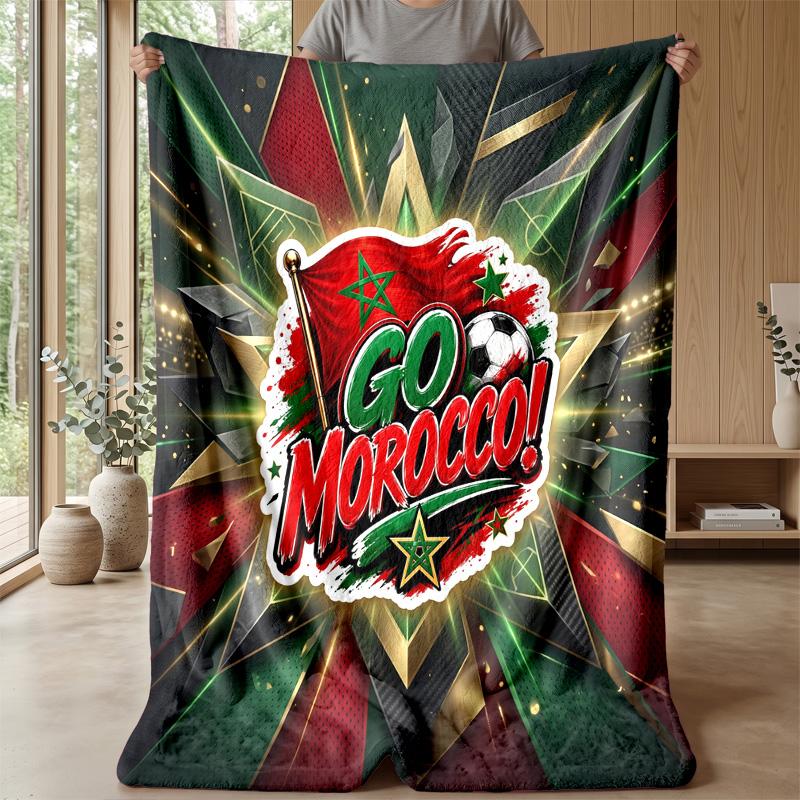 Morocco Football Printed Flannel Blanket Skin Friendly Warm Decorative Throw for Indoor Couch Bed Daily Use