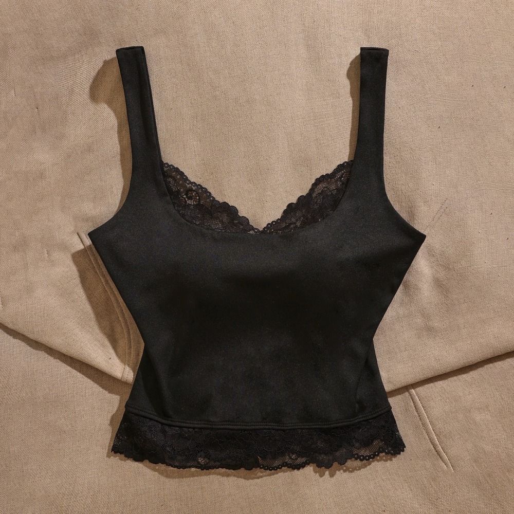 Patchwork Girl's Vest Top Sleeveless Spaghetti Y2k Top Ins Style Lace Sling Tank Party