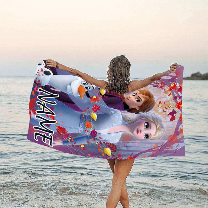 1pc Frozen12 Beach Towel with Custom Name, Beach/Swimming/Bath/Picnic/Camping Towel, Suitable for Seaside Beaches