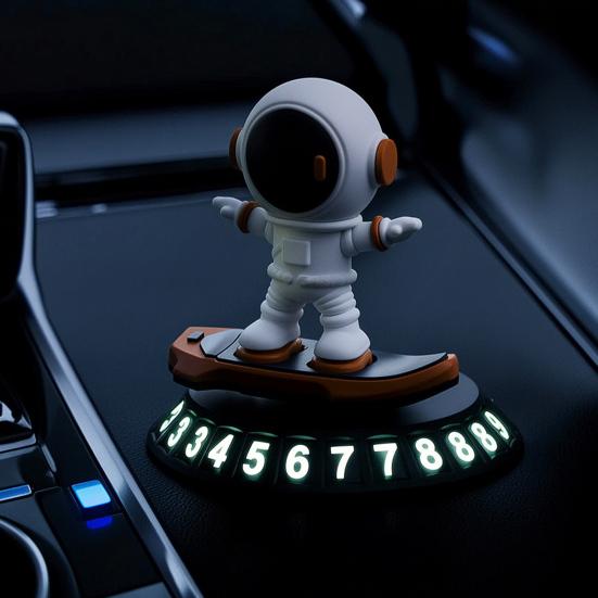 Yousheng Obrotowa Ozdoba na Deskę Rozdzielczą Astronauta 2 w 1 Luminous Cyfrowa Tablica z Numerem Parkingowym z Antypoślizgową Podstawą Akcesoria do Wnętrza Samochodu dla Wszystkich
