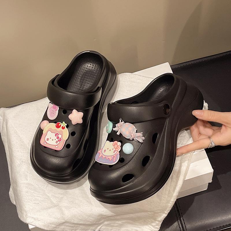 Hole shoes women's platform bag head sandals cartoon year fashion casual cute shoes summer height increase two wear beach