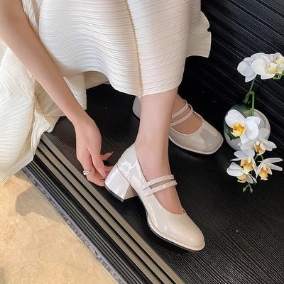 Leather High Heels Women's Thick Heel French Single Shoes with Skirt Evening Gentle Shoes with Fairy Style Mary Jane Shoes