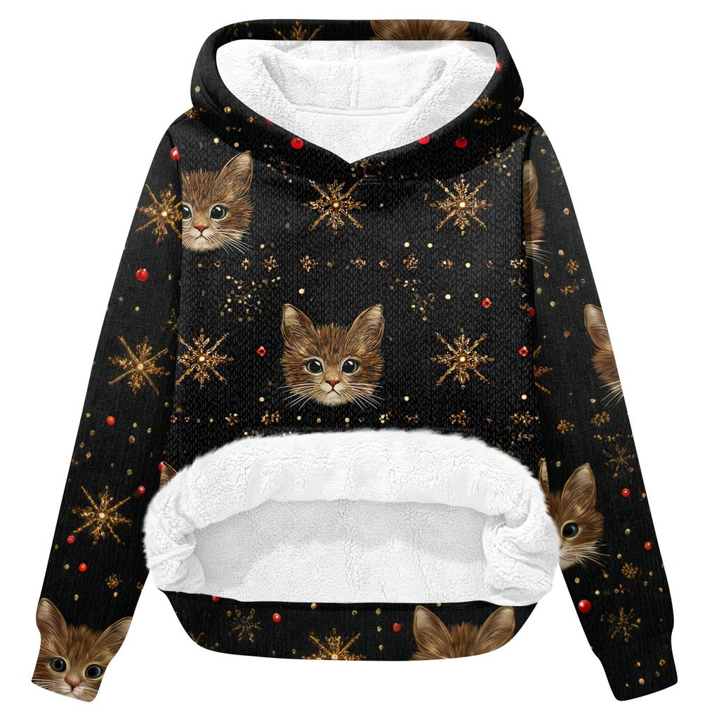Women's Fashion Casual Long Sleeve Christmas Printed Hooded Sweatshirt
