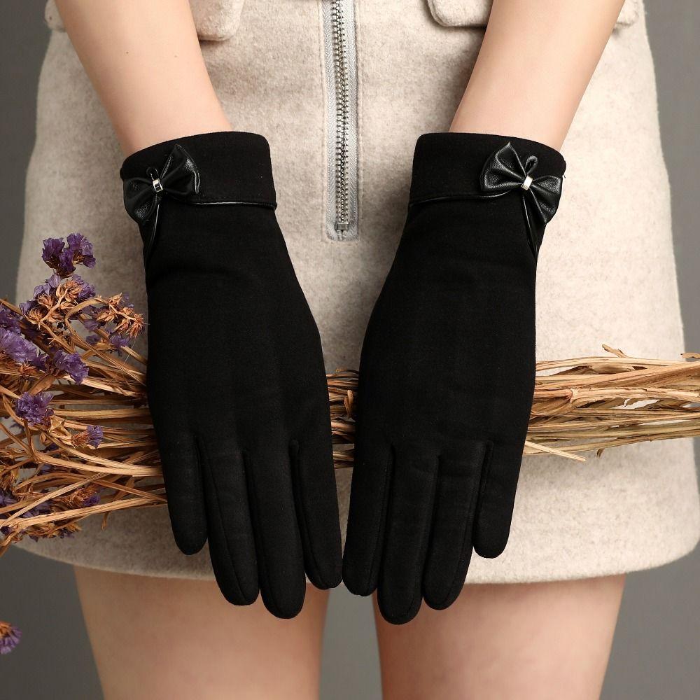 Driving Gloves Bow Suede Mittens Winter Gloves Female Gloves  Gloves Full Finger Gloves