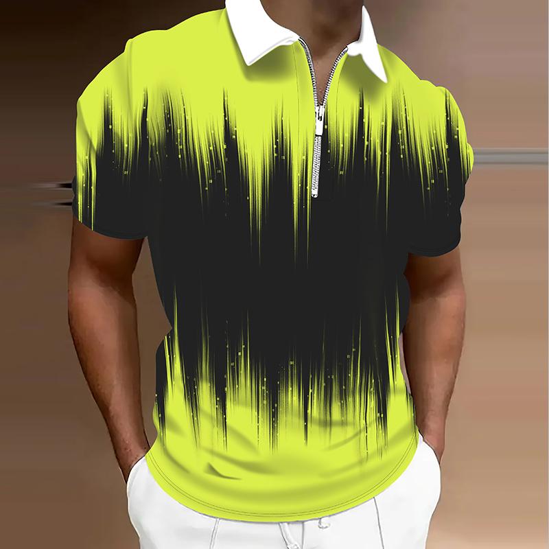 Herrskjorta Polo Casual Dragkedja Kortärmad Mode Casual Dragkedja Sommar Vår Normal Passform 3D-tryckt Skjorta
