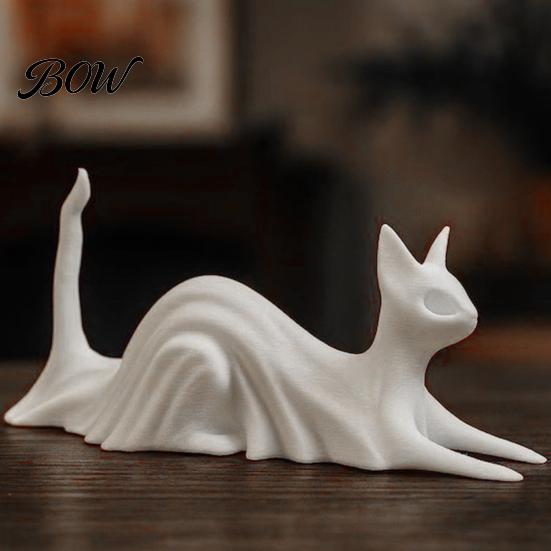Mini 3D Printed Ghost Statue Cat Desk Buddy, Cute Halloween Kitty Figurine for Unique Holiday Gift Lovers Office Shelf, Spooky Kitten Ornament,