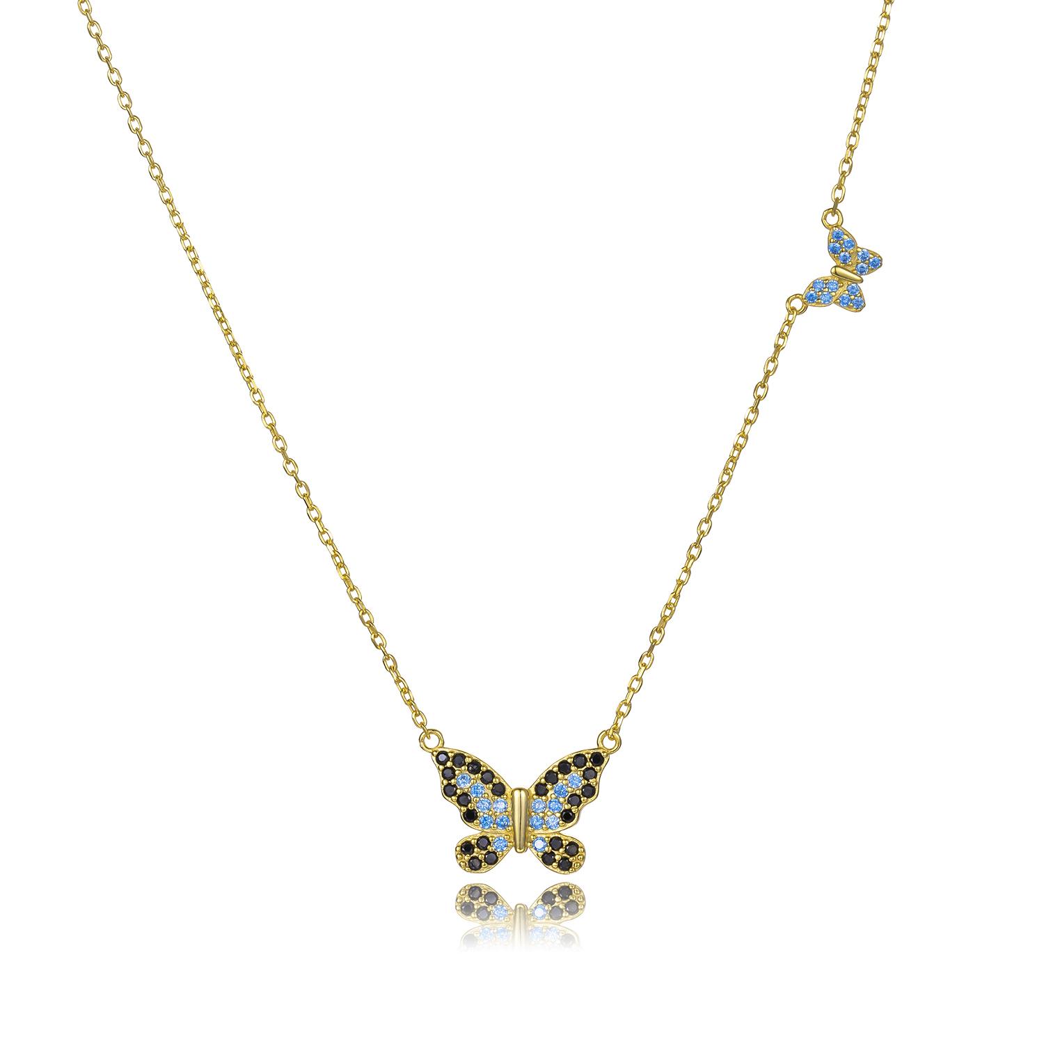 

ANDYWEN 925 пробы серебро золото синий черный большая бабочка маленькая бабочка кулон длинная цепочка ожерелье 2023 свадебный подарок изысканные драгоценности M