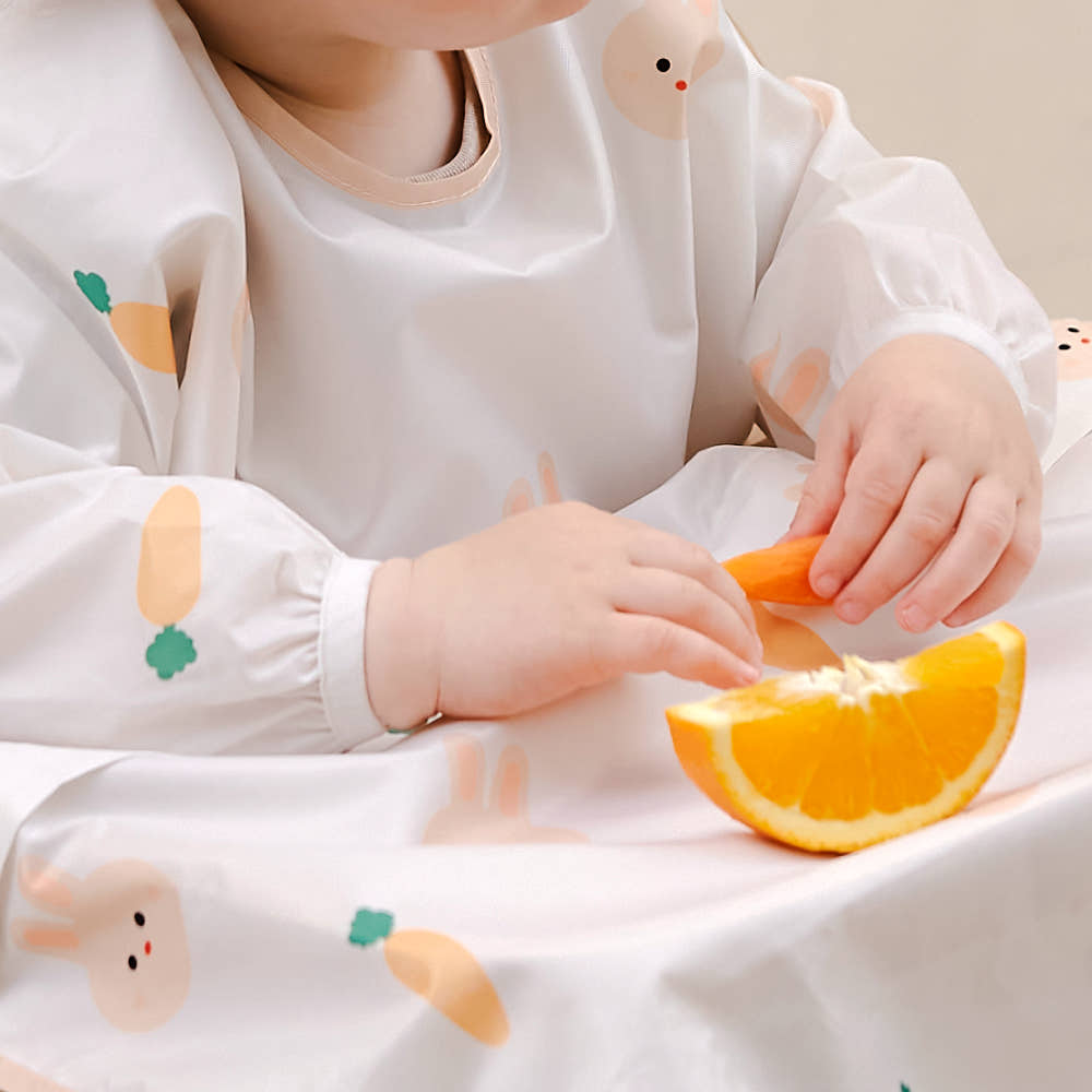 Atti Rabbit Self Feeding Waterproof Baby Bib Long Sleeve Zipper Type All In One High Chair Cover