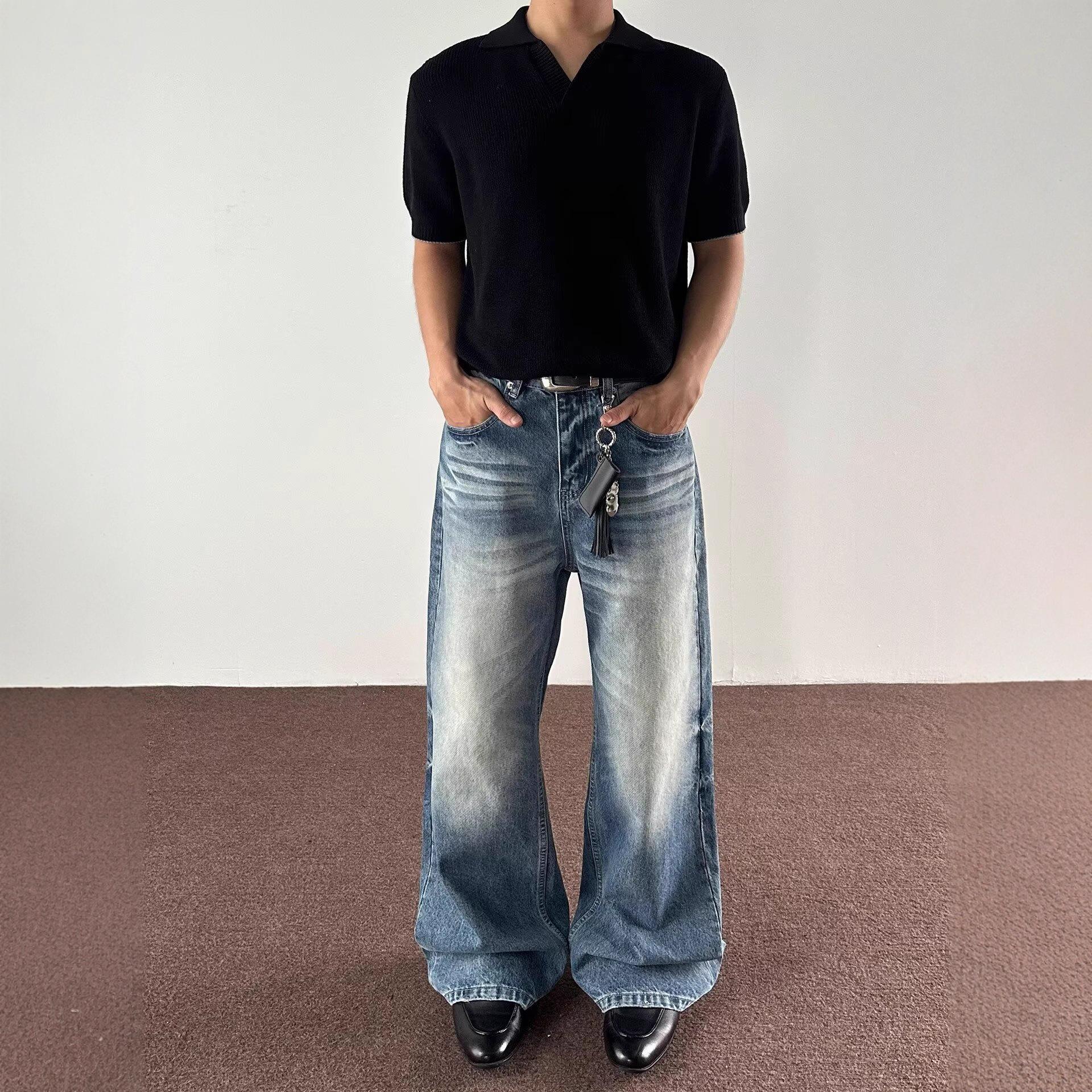 Джинсы JYL для пар Винтажные Cleanfit Осень Прямые Свободные Модные Деним L бездна