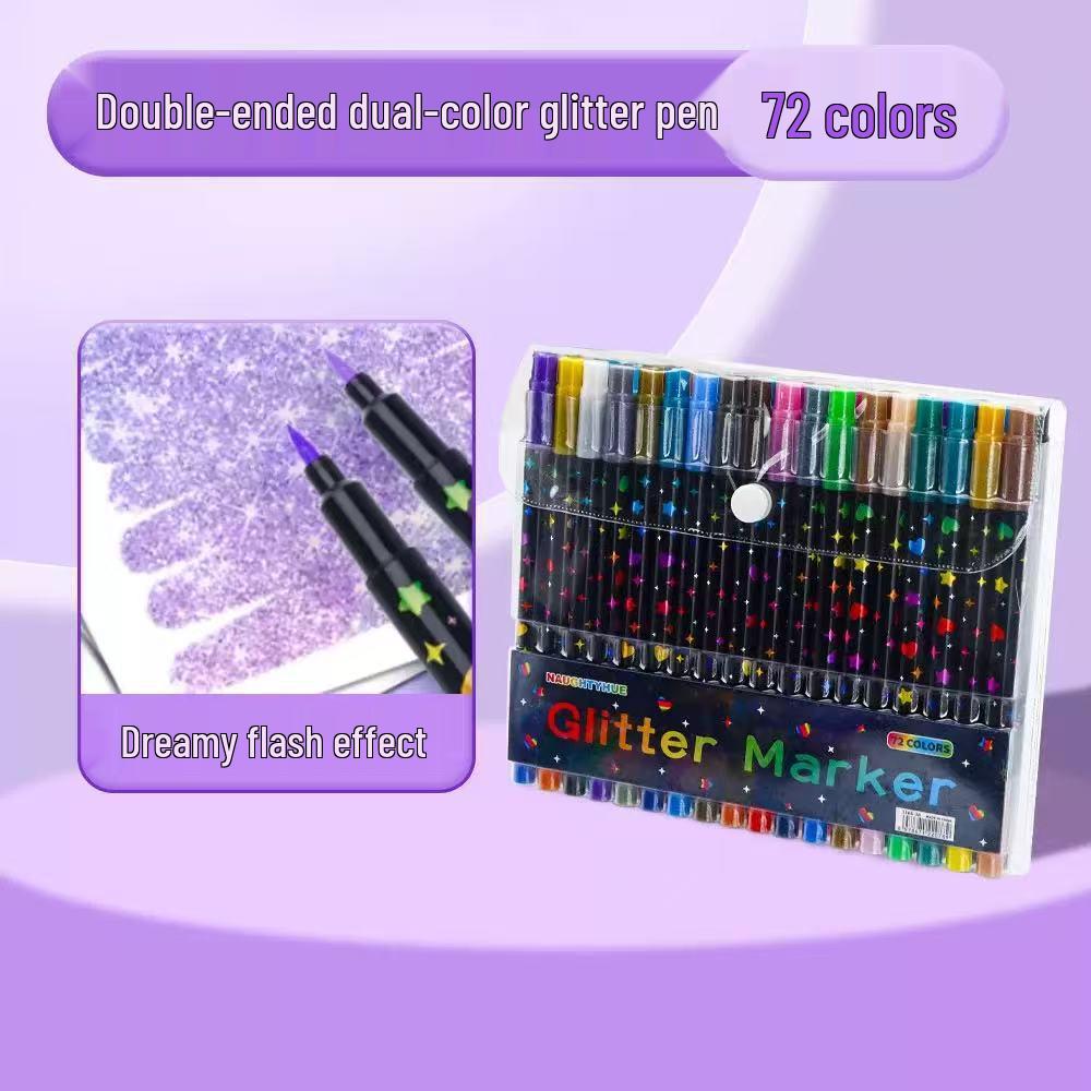 Double-Ended Glitter Marker Pen: Soft-Tip Watercolor Pen for Journaling & Painting, Non-Toxic & Washable, Ideal for Kids