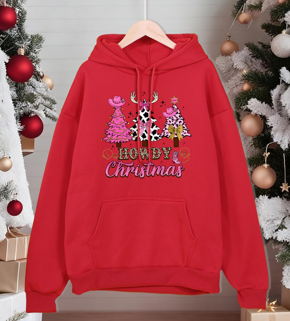 Merry Christmas Howdy Trees Design Hoody Men Loose Fleece Hoodies Autumn Hip Hop Sportswear All-Match Comfortable Clothing