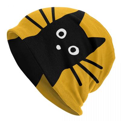 Süße schwarze Katze Skullies Beanies Caps Streetwear Winter Warm Damen Unisex Strickmütze Unisex Erwachsene Motorhaube Hüte