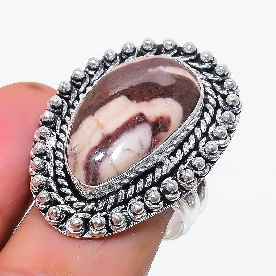 Natural Cappuccino Jasper Gemstone 925 Sterling Silver Jewelry Ring Size 10 j8T48