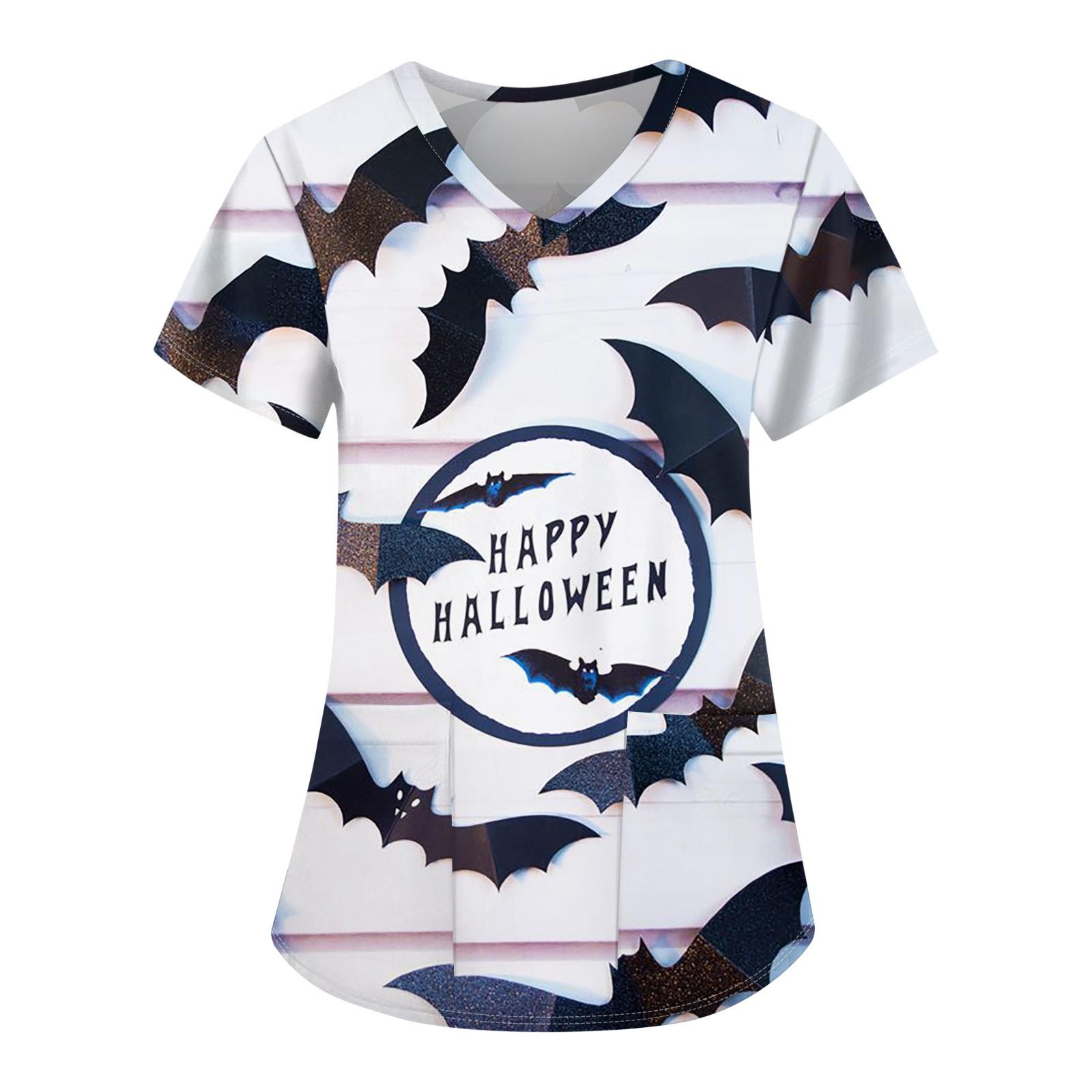 

Женская униформа для кормящих мам с v-образным вырезом и принтом на Хэллоуин XL белый