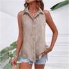 Camisa de Mujer de Verano sin Mangas Holgada a Rayas Elegante Blusa de Oficina Moda Casual Sencilla Dulces Tops Cuello Solapa Ajustado Ropa Streetwear