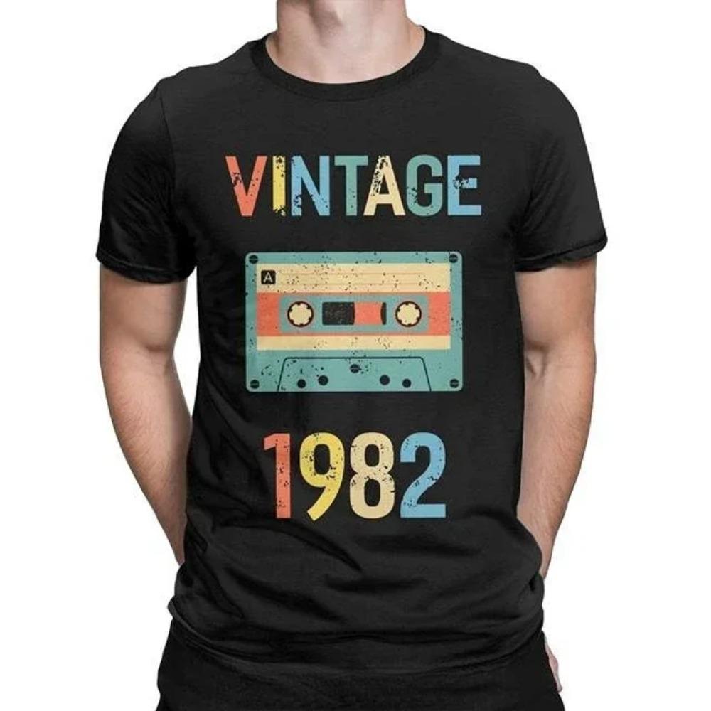 Vintage 40-årsdag 40 år 1982 Retro Kassettband Videokassett Diskettskjorta T-shirt Man Fru Skjorta Streetwear