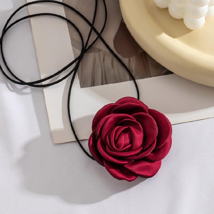 Fabric Flower Choker Necklace Long Tied Rope Lock Collarbone Chain Gift for Girl