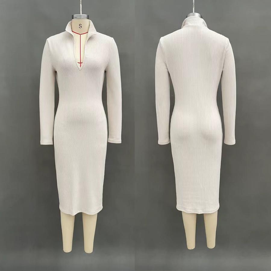 Fransk Chic Höst Ny Stil Temperament Dam Elegant Smal Passform Stickad Klänning