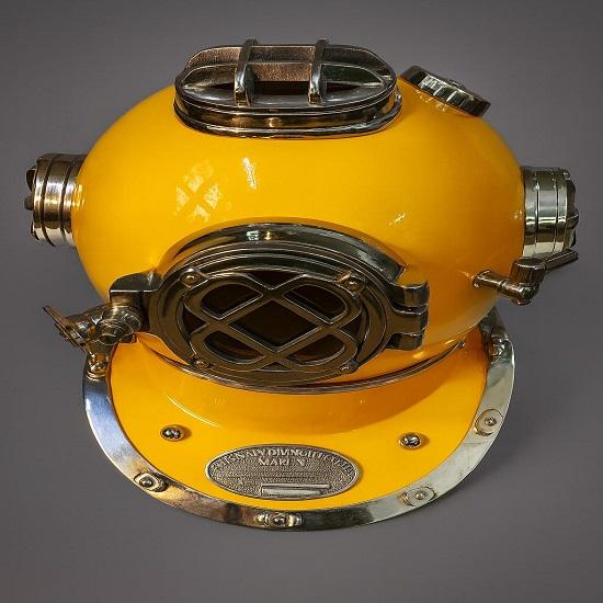 Yellow US Navy Mark V Deep Sea Divers Diving Helmet Set  Nautical Decor