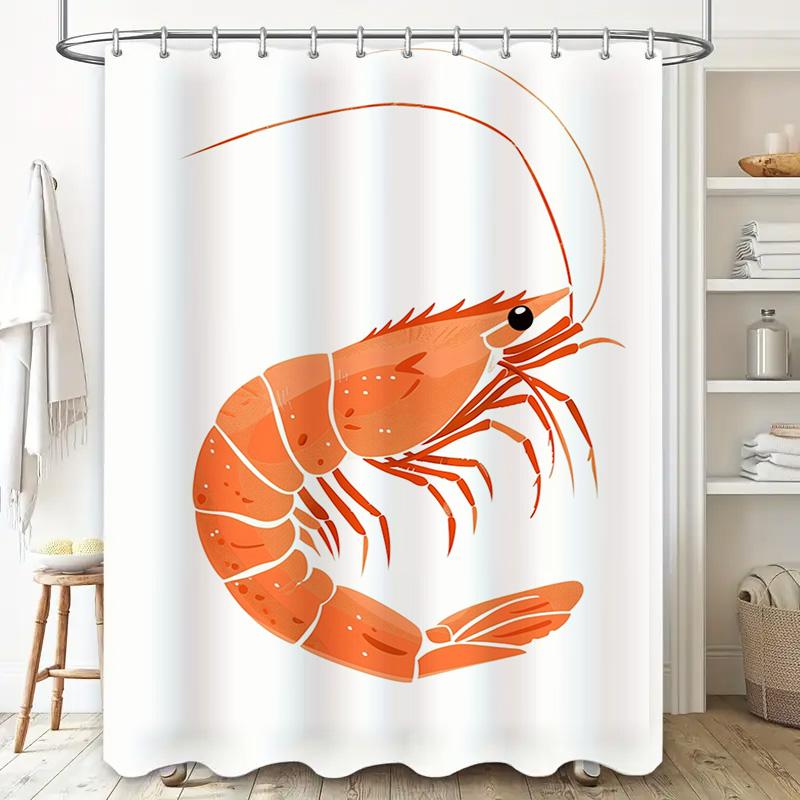 High-Quality Orange Shrimp Shower Curtain for Bathrooms Modern Home Decor Waterproof Fabric Printing Decoration