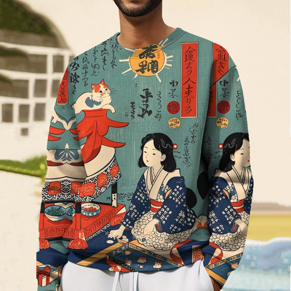 Japanische Kapuzenpullover für Herren Kapuzenfreies Sweatshirt Ukiyoe Grafik-T-Shirts 3D-Druck Übergroße Herrenbekleidung Oberteile Pullover Sweatshirt