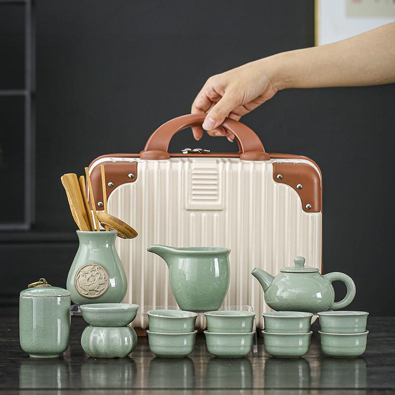 Ge Kiln Opening Kung Fu Tea Set, Business Gift Set, Gift Box, Office Meeting Guests, Making Teapots for Customers