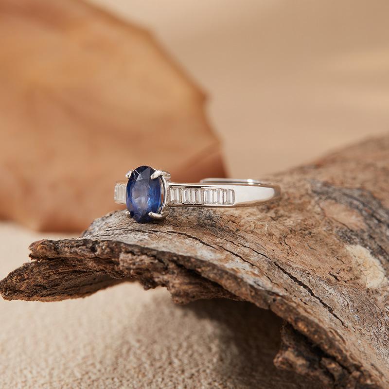 Natural Sapphire Ring Women'S S925 Sterling Silver Colored Jewelry Xiaohongshu Wechat Channels Earrings