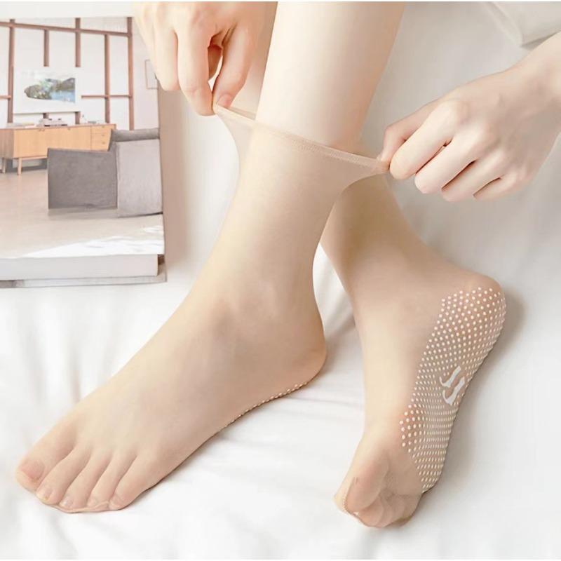 10 Pairs Anti-Slip Silicone Velvet Crystal Stockings Women's Wear Resistant Breathable Ultra-Thin Short Core Glue Package Mid-Calf Socks