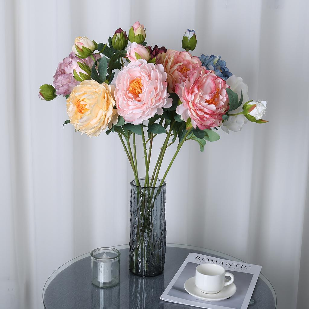 2 Head Artificial Peony Bouquet High Quality Long Stem Silk Fake Flowers Rose Pink For Bride Wedding Birthday Home Decors Bulk