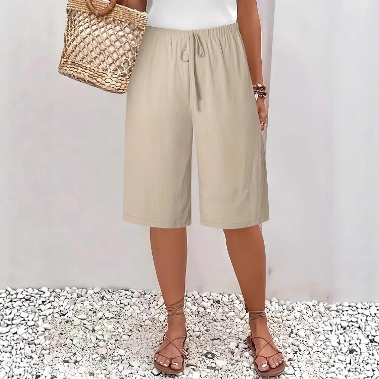 Solid Color Casual Mid Length Womens Five Point Pants