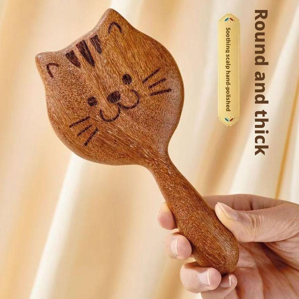 Cat Shape Wooden Massage Comb Scalp Head Massager Natural Sandalwood Hair Brush Guasha Scraping Body Massage Tool