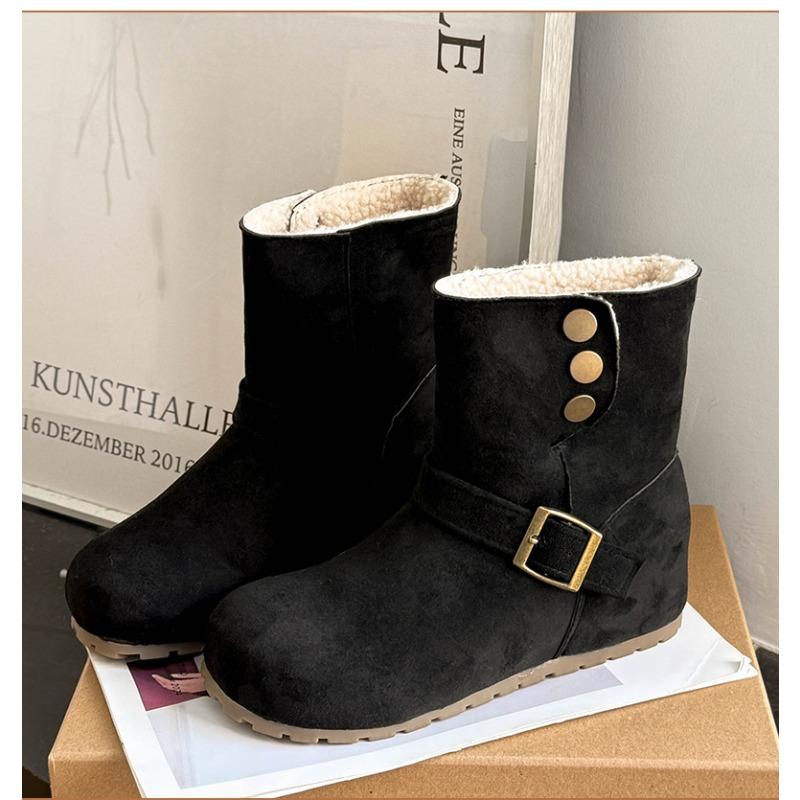 

Women s Large Size Soft Sole Heightening Winter Warm Fur One Anti-slip Snow Boots Plush Lined Ankle Boots Outdoor Sports Martin Cotton Boots 40 чёрный