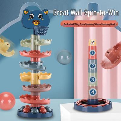 Kids' Spin-and-Win Ring Toss & Ball Tower Toy for Early Education